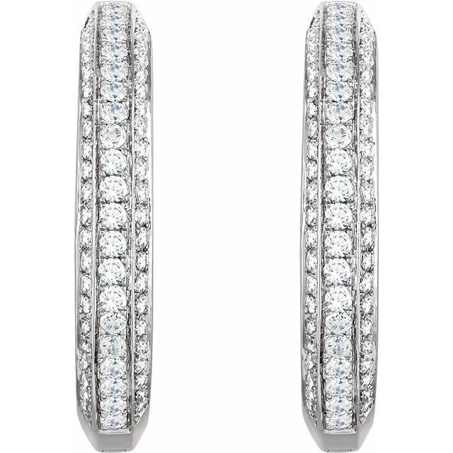 14K White 3/4 CTW Natural Diamond Hoop Earrings