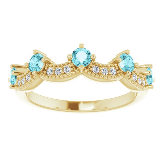 14K Yellow Natural Blue Zircon & .05 CTW Natural Diamond Crown Ring