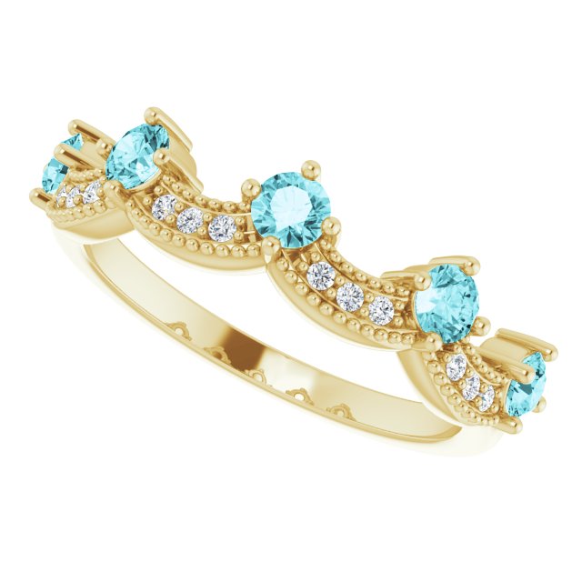 14K Yellow Natural Blue Zircon & .05 CTW Natural Diamond Crown Ring