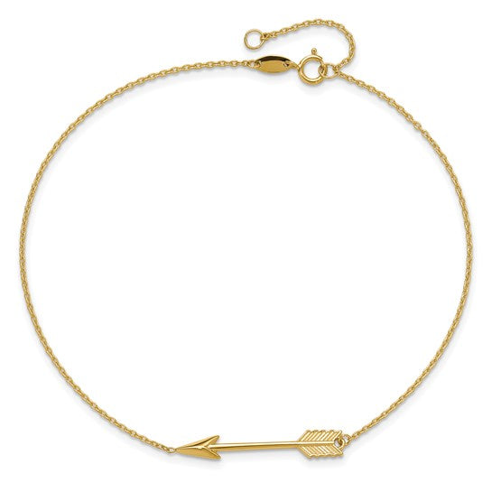 14K Polished Arrow 9in Plus 1in ext. Anklet