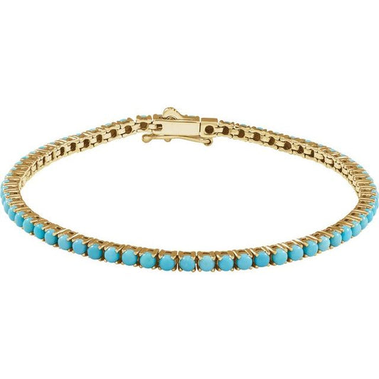 14K Yellow Natural Turquoise Link 7 1/4" Bracelet