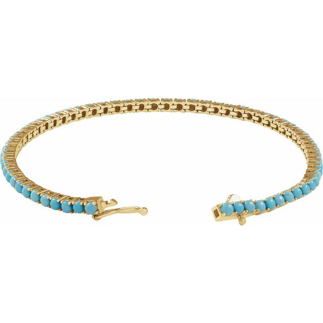 14K Yellow Natural Turquoise Link 7 1/4" Bracelet