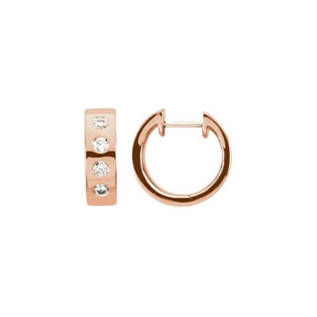 14K Rose 1/3 CTW Natural Diamond Bezel-Set Hoop Earrings