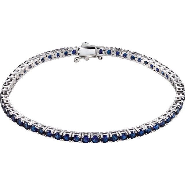 14K White Lab-Grown Blue Sapphire Line 7.25" Bracelet