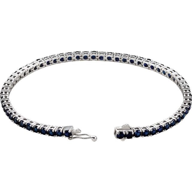 14K White Lab-Grown Blue Sapphire Line 7.25" Bracelet