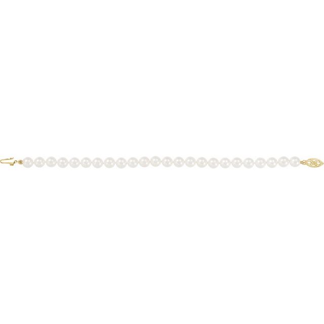 14K Yellow 6-6.5 mm Akoya Cultured Pearl 7" Bracelet