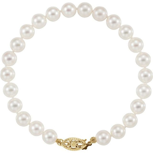 14K Yellow 6-6.5 mm Akoya Cultured Pearl 7" Bracelet