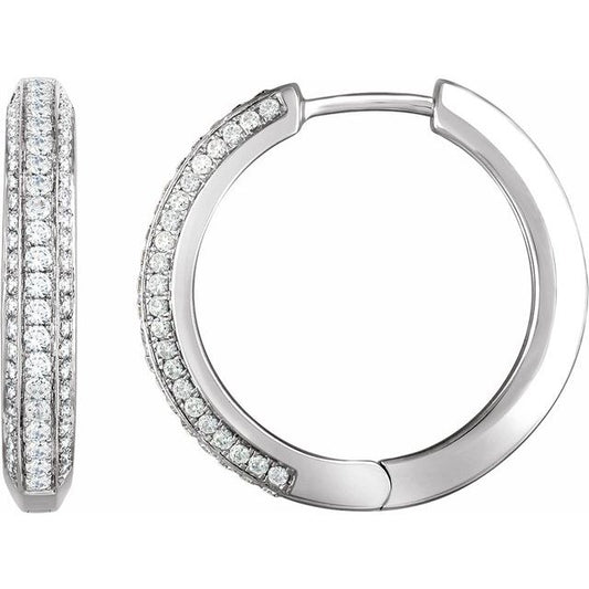 14K White 3/4 CTW Natural Diamond Hoop Earrings