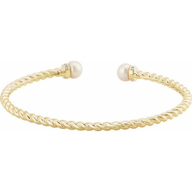 14K Yellow Freshwater Cultured Pearl & 1/10 CTW Diamond Cuff Bracelet