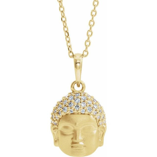 14K Yellow 1/8 CTW Natural Diamond Buddha 16-18" Necklace