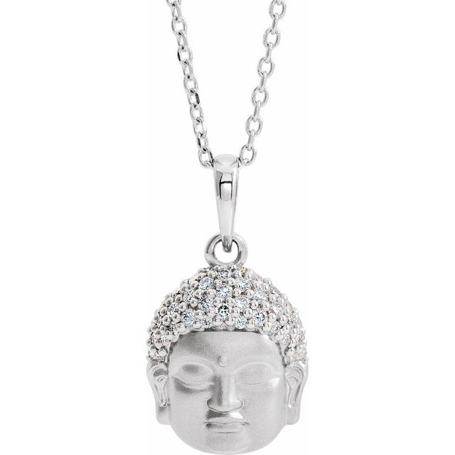 14K Yellow 1/8 CTW Natural Diamond Buddha 16-18" Necklace