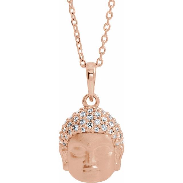 14K Yellow 1/8 CTW Natural Diamond Buddha 16-18" Necklace