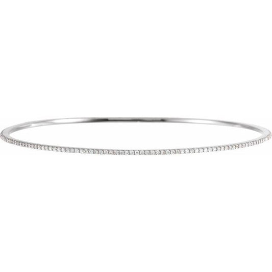 14K White 1 CTW Natural Diamond Stackable Bangle 8" Bracelet