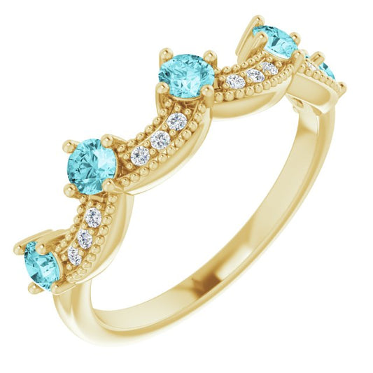 14K Yellow Natural Blue Zircon & .05 CTW Natural Diamond Crown Ring