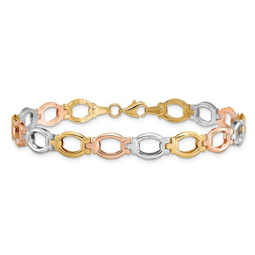 14K Tri-color Polished and Satin Link Bracelet