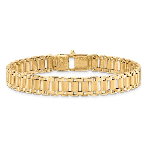 14K Polished and Brushed Link Men's Bracelet