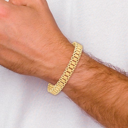 14K Polished and Brushed Link Men's Bracelet