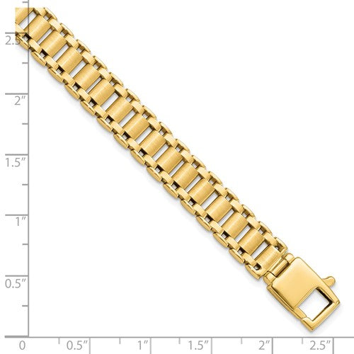 14K Polished and Brushed Link Men's Bracelet