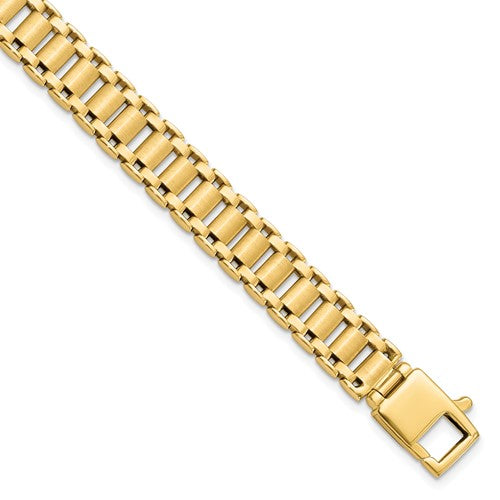 14K Polished and Brushed Link Men's Bracelet