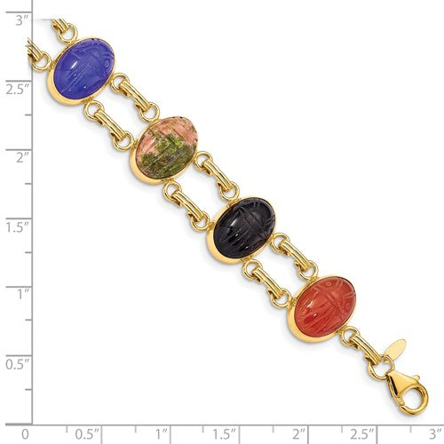 14k 7 Stone Scarab 7 inch Bracelet